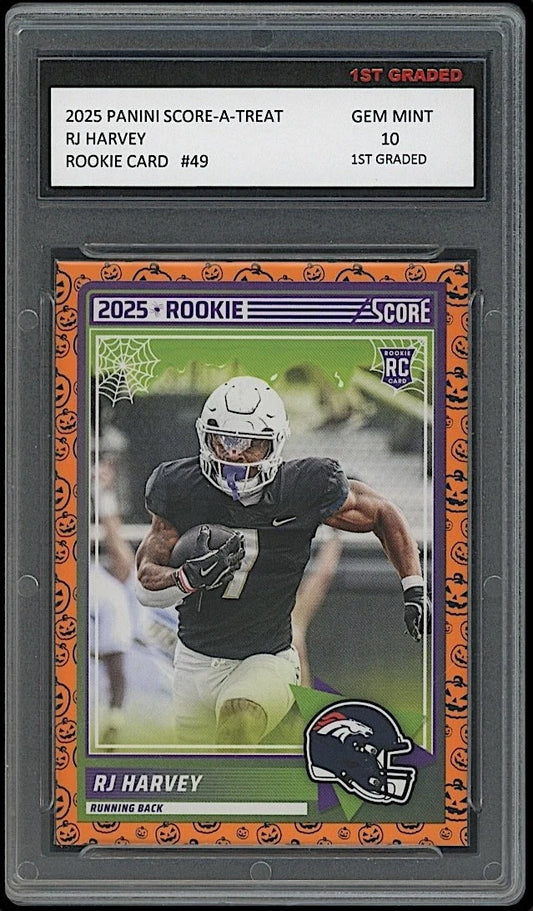 Football trading card of RJ Harvey with Panini Score-A-Treat branding