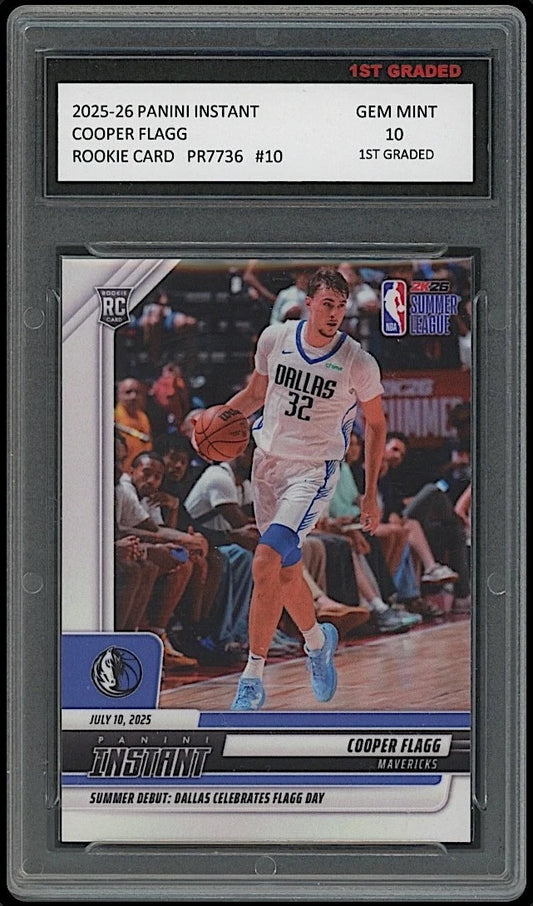 Cooper Flagg 2025 Panini Instant Summer League Debut #10 Rookie Card graded 10 by 1st Graded