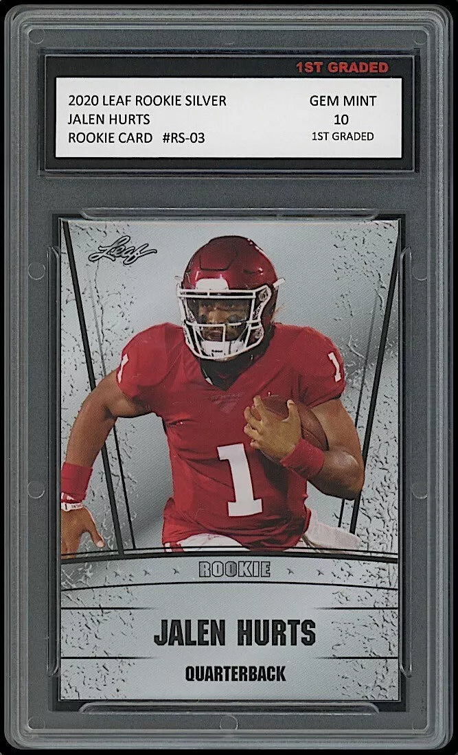 jalen hurts graded rookie card Jalen Hurts 2020 Leaf Silver Rookie Card #RS-03 (Gem Mint 10)