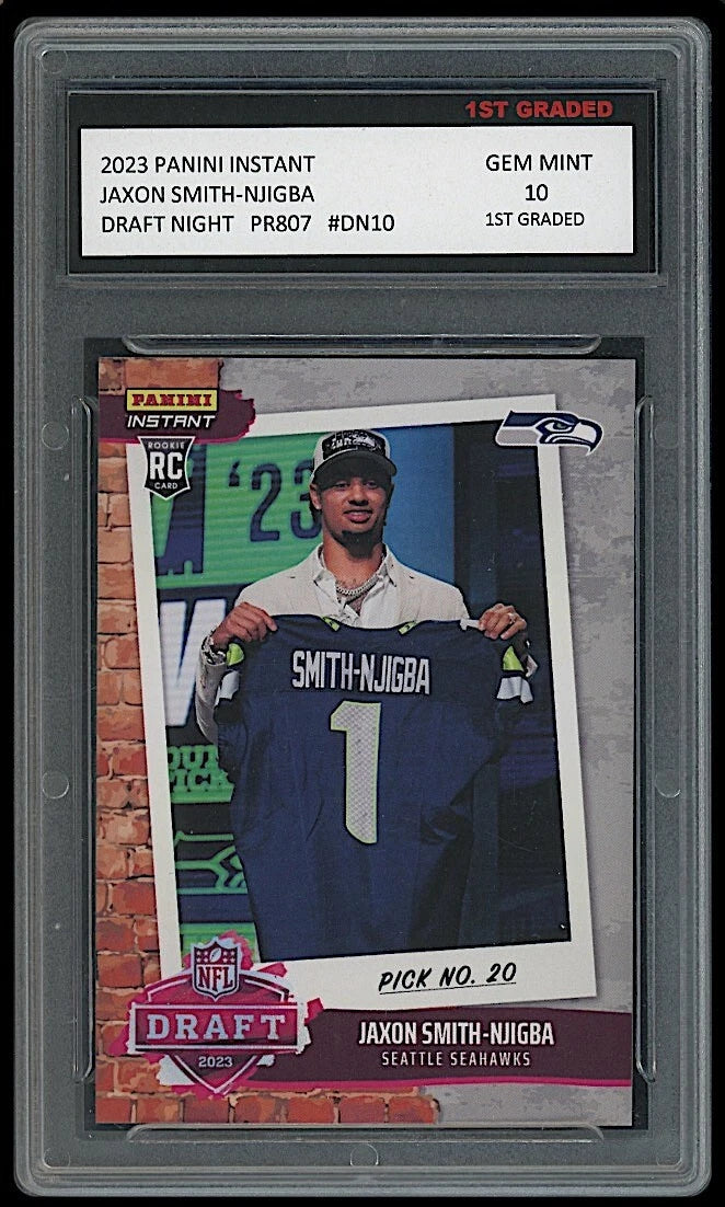 Jaxon Smith Njigba 2023 Panini Instant Draft Night NFL Rookie Card professionally graded 10 by 1st Graded