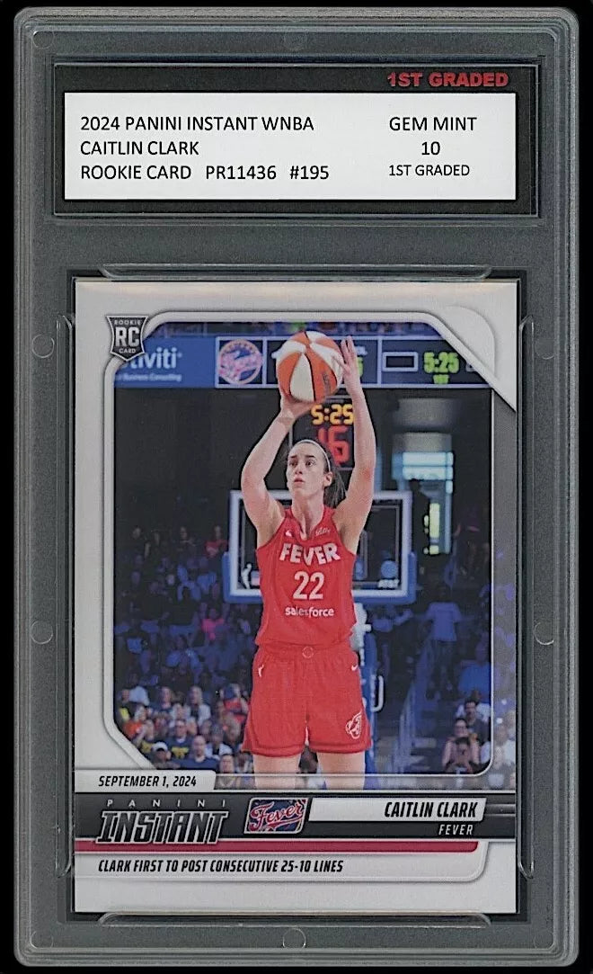 Caitlin Clark 2024 Panini Instant WNBA 10 Rookie Card #195 Fever/Iowa – 1st Graded
