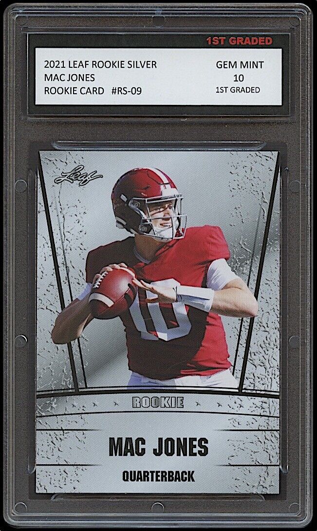 Mac Jones 2021 Leaf Silver Rookie Card #RS-09 (Gem Mint 10) – 1st Graded Mac Jones 2021 Leaf Silver Rookie Card #RS-09 (Gem Mint 10) – 1st Graded