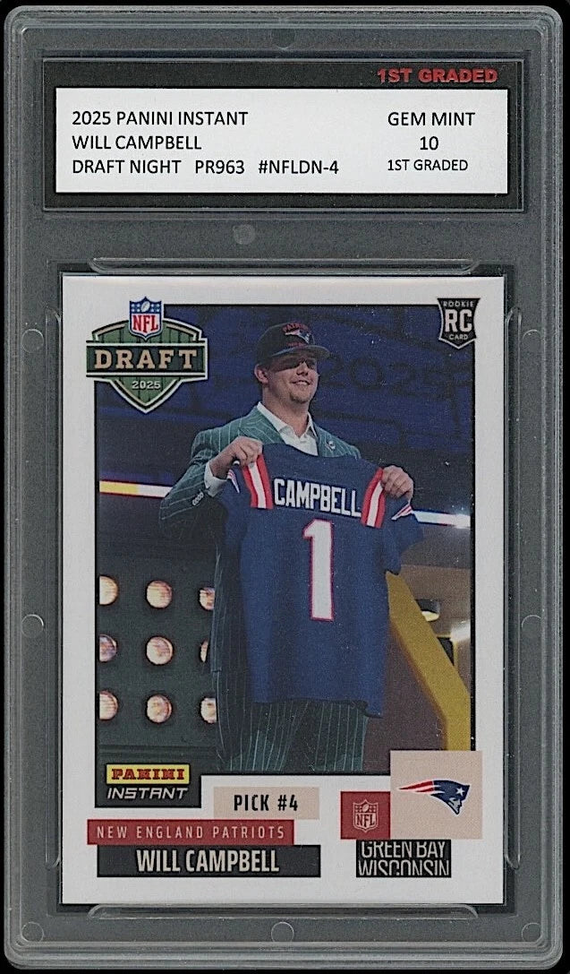 Will Campbell 2025 Panini Draft Night Rookie Card 1st Graded 10 Will Campbell 2025 Panini Draft Night Rookie Card 1st Graded 10