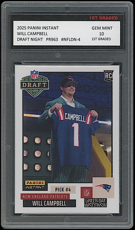 Will Campbell 2025 Panini Instant Draft Night Rookie Card graded 10 by 1st Graded
