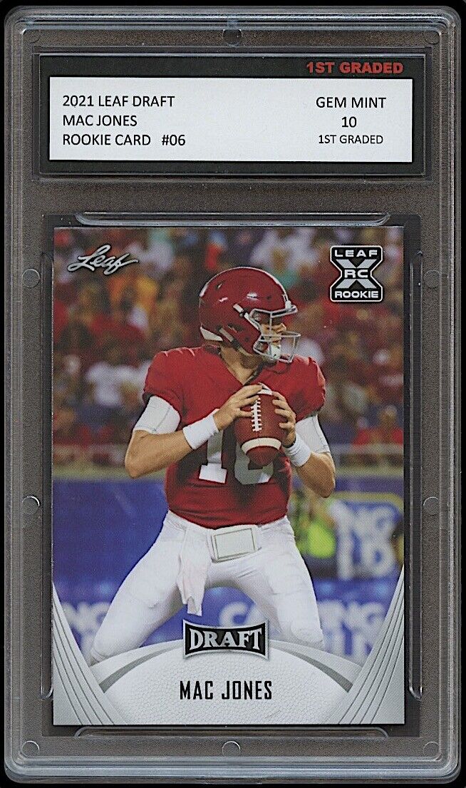 Mac Jones 2021 Leaf Draft Rookie Card #06 (Gem Mint 10) 1st Graded Mac Jones 2021 Leaf Draft Rookie Card #06 (Gem Mint 10) 1st Graded