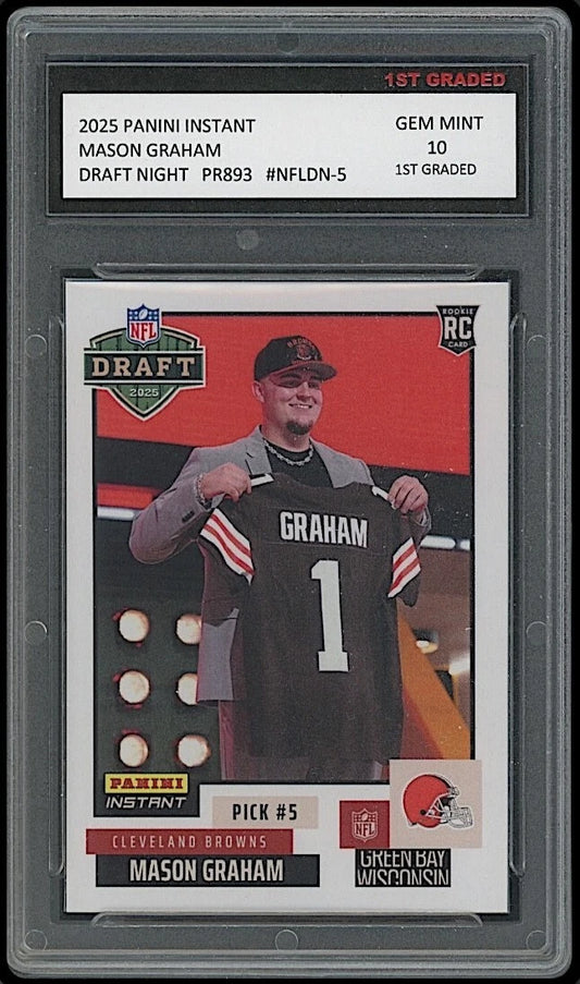 Mason Graham 2025 Panini Instant Draft Night Rookie Card graded 10 by 1st Graded