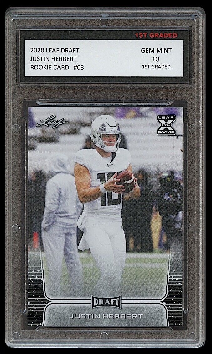 justin herbert graded rookie cards Justin Herbert 2020 Leaf Draft Rookie Card #03 (Gem Mint 10) – 1st Graded