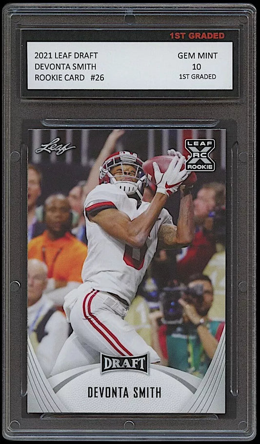 DeVonta Smith 2021 Leaf Draft #26 Rookie Card graded 10 by 1st Graded