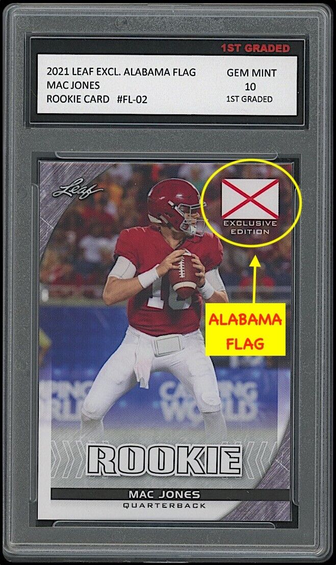 mac jones rookie card graded Mac Jones 2021 Leaf Exclusive Flag Edition Rookie Card #FL-02 (Gem Mint 10)