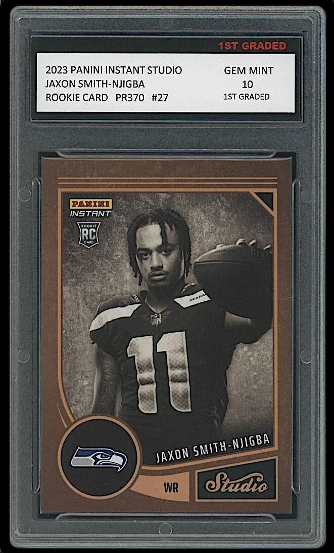 Jaxon Smith Njigba 2023 Panini Instant Studio #27 NFL Rookie Card professionally graded 10 by 1st Graded