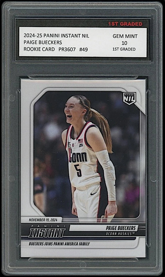 Paige Bueckers 2024-25 Panini Instant NIL #49 Rookie Card graded 10 by 1st Graded