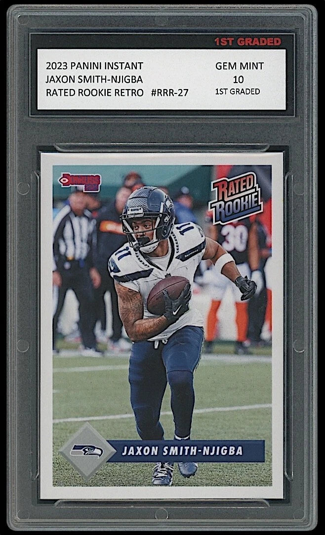 Jaxon Smith Njigba 2023 Panini Instant NFL Retro Rated Rookie Card professionally graded 10 by 1st Graded