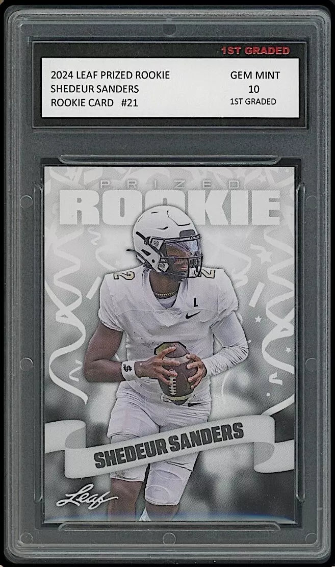 Shedeur Sanders 2024 Leaf Prized #21 Rookie Card graded 10 by 1st Graded