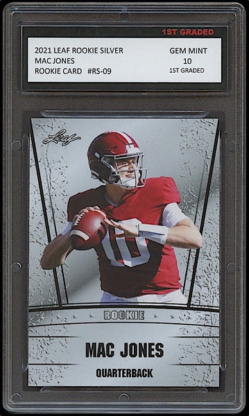 mac jones graded rookie card Mac Jones 2021 Leaf Silver Rookie Card #RS-09 (Gem Mint 10)