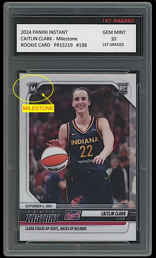 Caitlin Clark Rookie Card 10 Fever 2024 Panini Instant Milestone #198