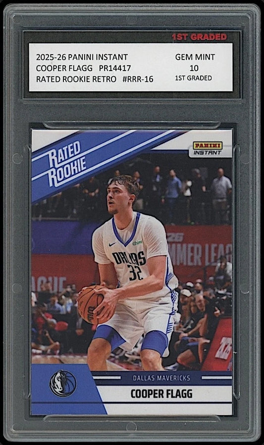 Cooper Flagg 2025 Panini Instant Retro Rated Rookie Card Dallas Mavericks professionally graded 10 by 1st Graded