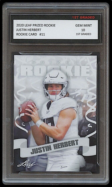 justin herbert graded rookie cards Justin Herbert 2020 Leaf Prized Rookie Card #11 (Gem Mint 10) – 1st Graded