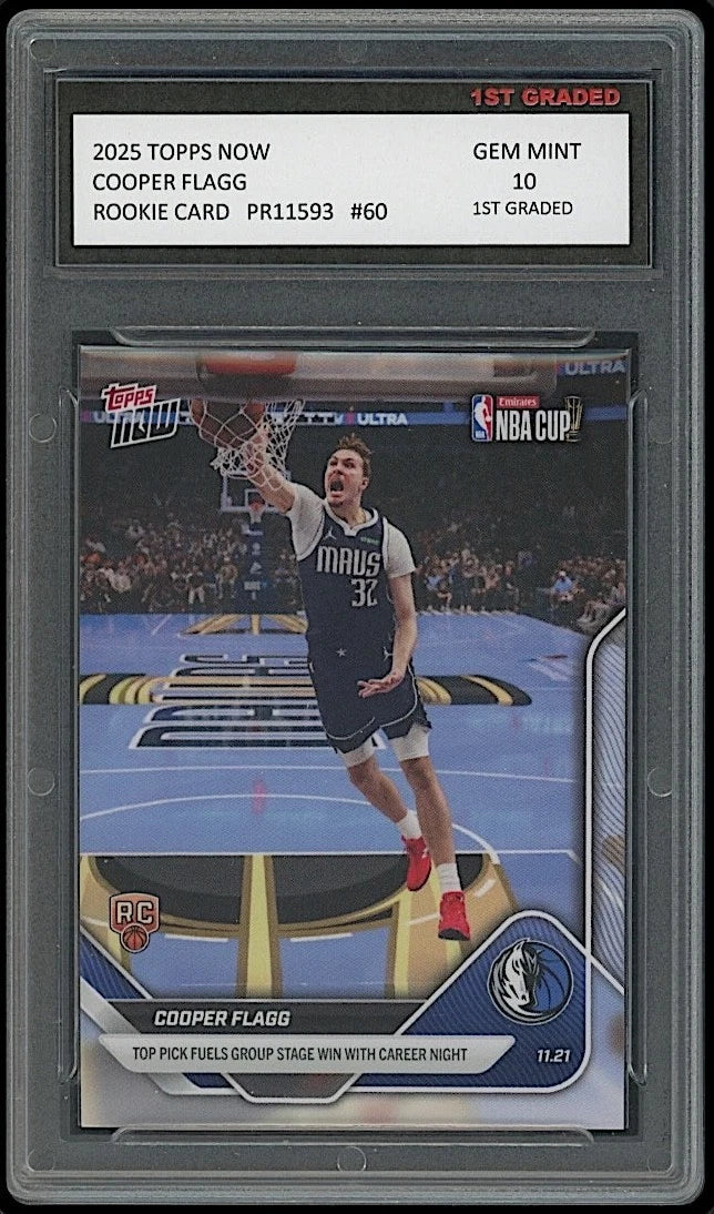 Cooper Flagg 2025-26 Topps Now #60 Dallas Mavericks Rookie Card RC professionally graded 10 by 1st Graded
