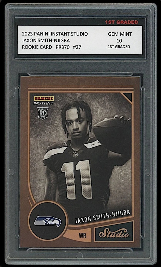 Jaxon Smith Njigba 2023 Panini Instant Studio #27 NFL Rookie Card professionally graded 10 by 1st Graded