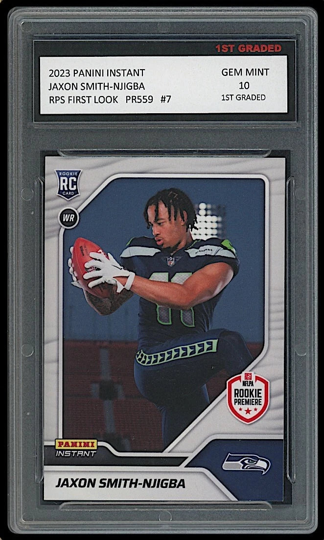Jaxon Smith Njigba 2023 Panini Instant RPS First Look Rookie Card professionally graded 10 by 1st Graded