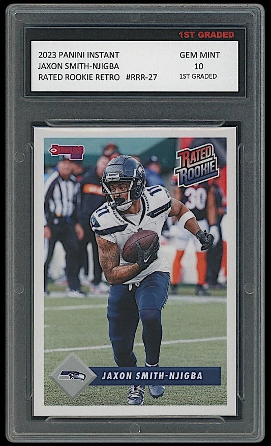 Jaxon Smith Njigba 2023 Panini Instant NFL Retro Rated Rookie Card professionally graded 10 by 1st Graded