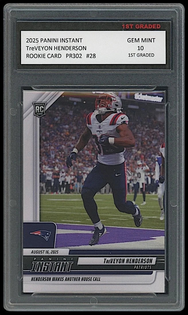 Trading card of Tre'Veyon Henderson in a sports packaging with grading information.